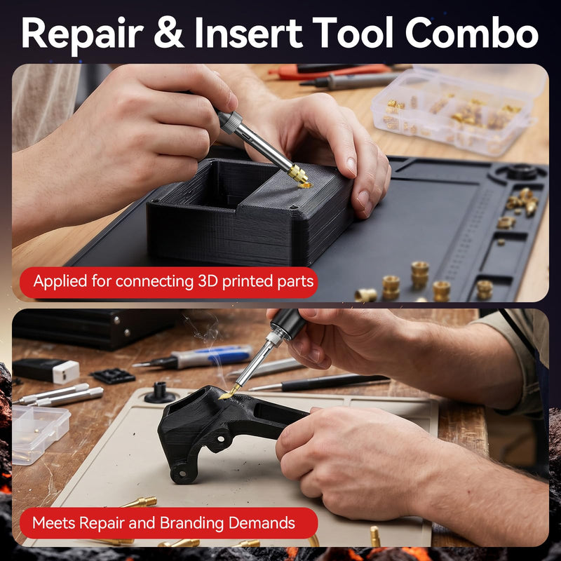 Heat Set Insert Tool, 60w Digital Soldering Iron and 130pcs Brass Inserts, M2 M3 M4 M5 M6 M8 Threaded Knurled Nuts, 9 Repair Tips, Threaded Insert Set for Plastic Parts, 3D Printer