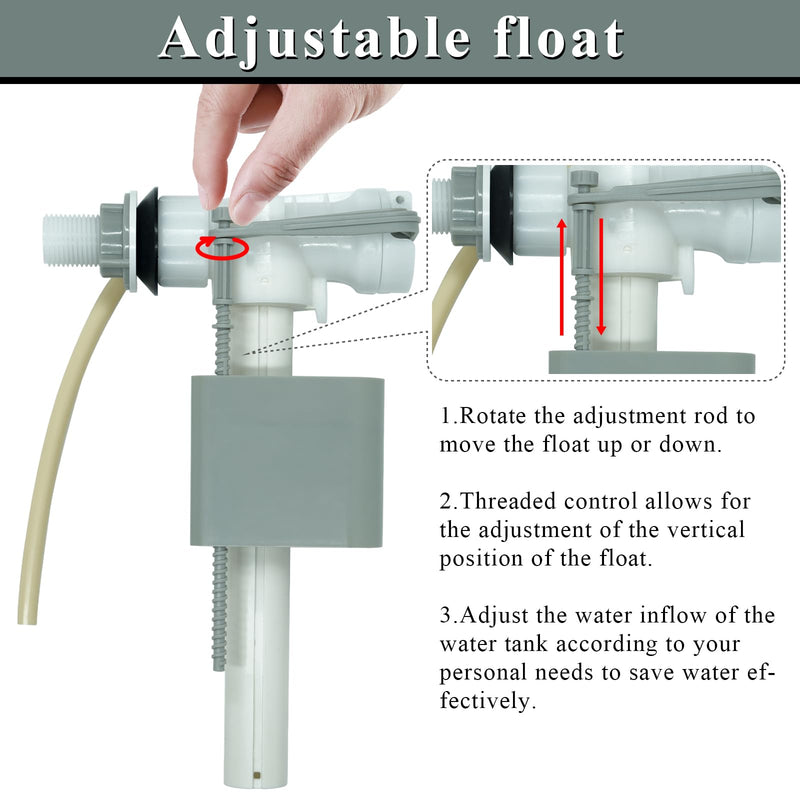 Toilet Side Mount Fill Valve Replacement, Compatible with Delta RP71168, G1/2 Inlet with G7/8 Adapter, Adjustable Height Float, Includes Filter Screen & Refill Tube, WC Tank Repair Parts