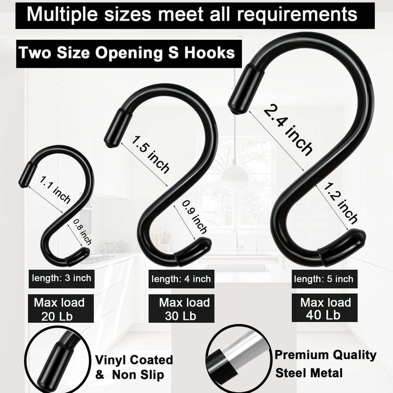 3 Inch S Hooks for Hanging Plants, Vinyl Coated S Hooks Heavy Duty,10 Pack Non Slip Small Rubber Coated Steel Metal Black Closet S Hooks for Hanging Plants, Closet, Garden, Pot Pan Cups Jeans 10 3 Inch