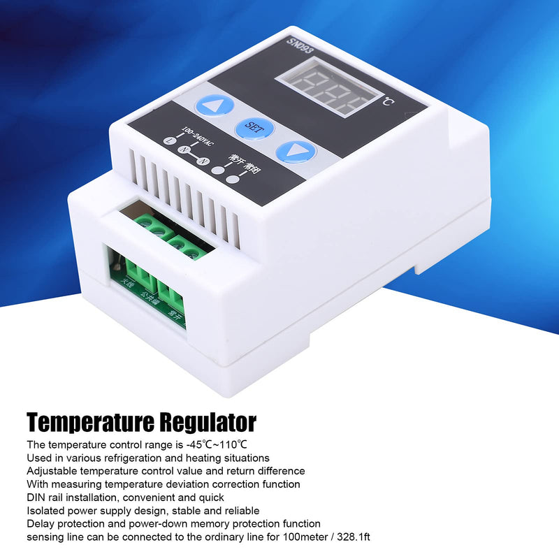 DIN Rail Temperature Regulator, Temperature Sensor Regulator DIN Rail Mount Controller for Heating for Refrigeration for Cooling for Heating Situations