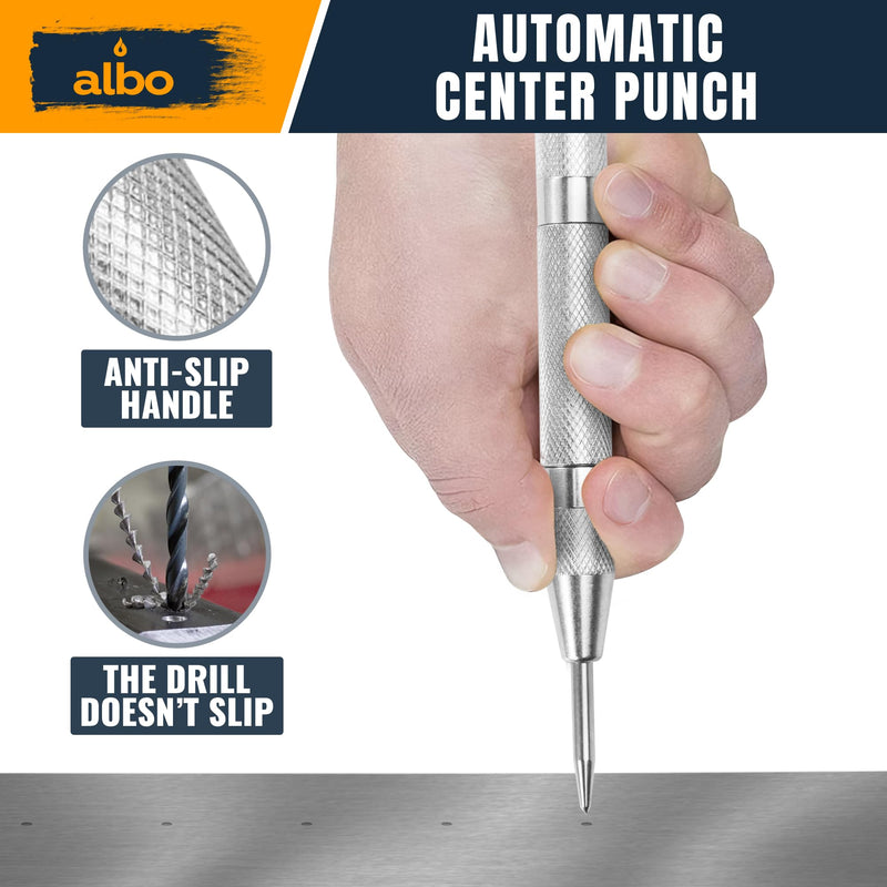 ALBO Spring Loaded Center Punch Tool – 6 Inch Automatic Punch for Metal, Wood, Steel – Heavy Duty Drill Punch – Durable Galvanized Coating, Precision Tip for DIY, Workshop & Professional Use (2pcs) 6'' pack of 2