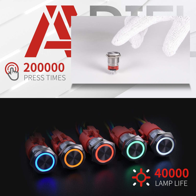 APIELE 19mm Latching Push Button Switch 12V DC Angel Eye Halo Ring LED Metal 0.74" 1NO1NC SPDT with Wire Socket Plug (RED) Silver Shell-Red - NewNest Australia