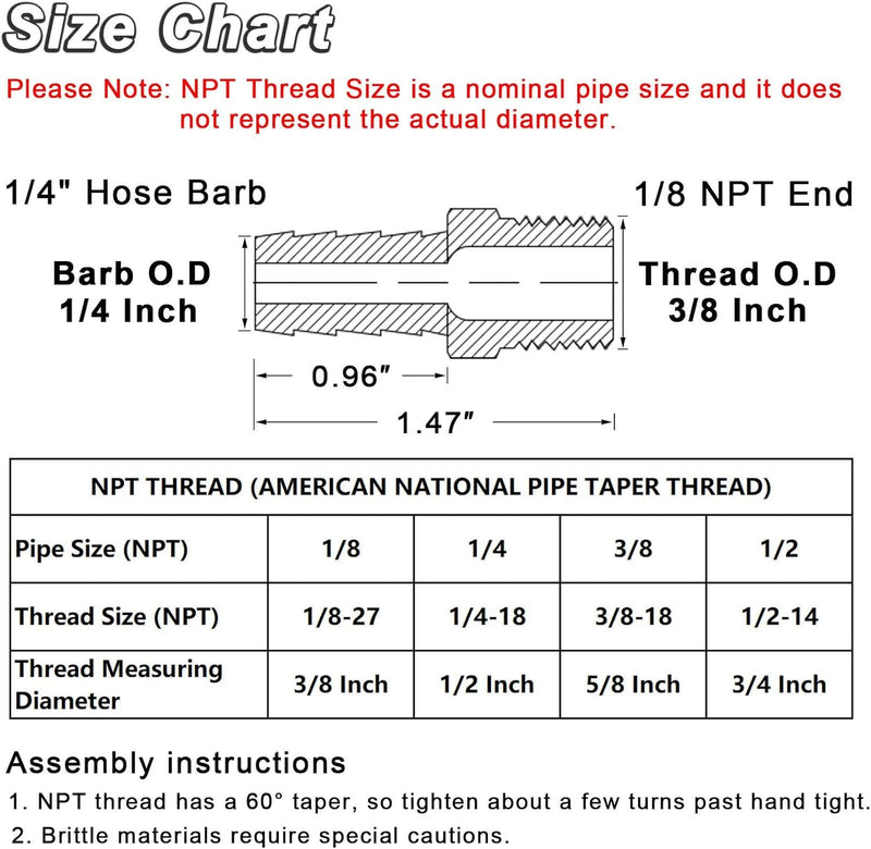 4pcs 1/4" Hose Barb to 1/8 NPT Male Brass Quick Coupler Air M Type Fitting Quick-Connect Fitting (4) 1/4″ Barb to 1/8 NPT Male Thread