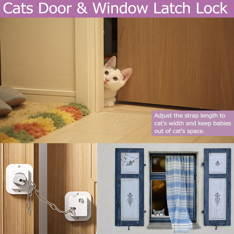 Child Proof Door Lock with Adjustable Strap, Cat Door Latch 3M Adhesive Safety Locks for Baby, Dementia & Pets, No Tools Needed 2 Pack
