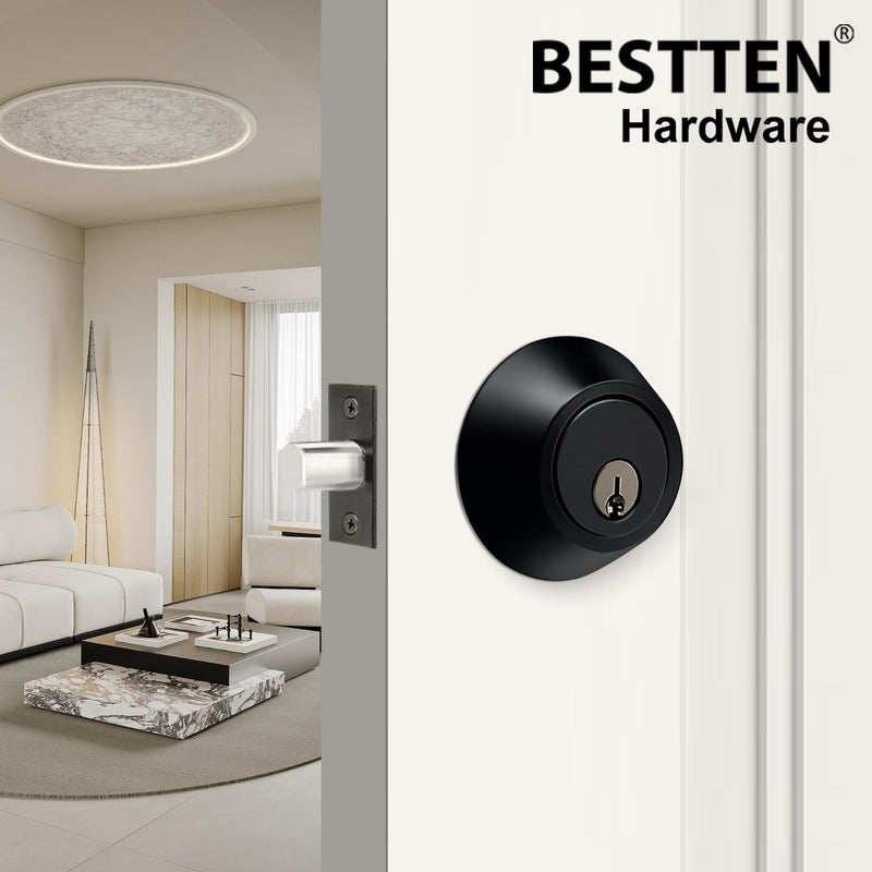BESTTEN 3 Pack Keyed Alike Deadbolt, Single Cylinder Entry Door Lock with Same Key, 9 Keys Included, for Exterior Front Doors, Matte Black