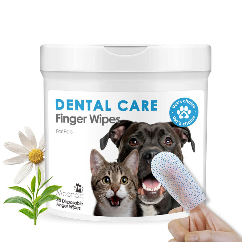 Mooncat Dental Finger Wipes for Dogs & Cats - Easy Teeth Cleaning to Remove Plaque, Tartar & Freshen Bad Breath - Gentle Tooth Wipes for Puppy & Kitten Care - 40 Counts