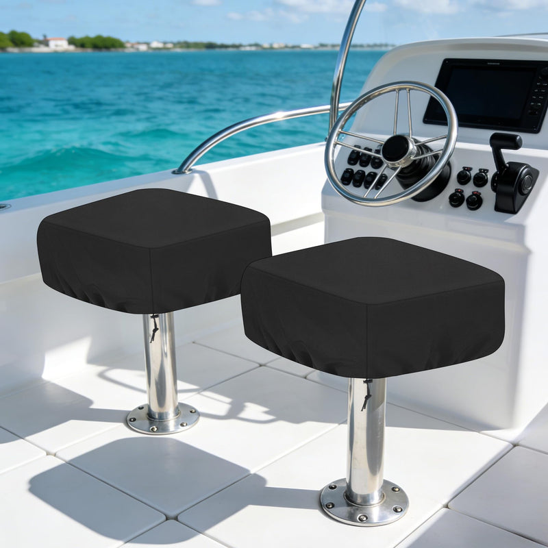 Klmnop 2 Pack Waterproof Boat Folding Seat Covers, Heavy Duty 420D Silver-Coated Oxford Fabric All-Weather Protective Cover for Boat Folding Chairs, 18" W x 20" D x 14" H Black