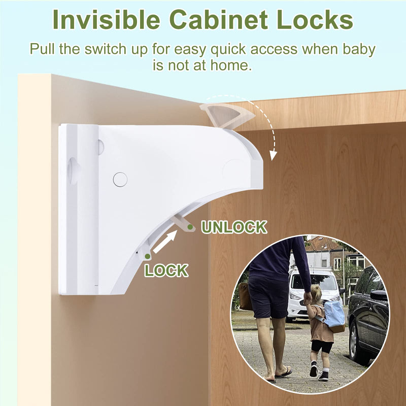 Child Safety Magnetic Cabinet Locks, AOSITE 12 Pack+3 Keys Baby Proofing Magnetic Drawer Locks for Kitchen with Adhesive No Drilling or Screws Fixed, 4 Baby Safety Cabinet Locks for Knobs 1.49in×1.34in×1.54in 12.0