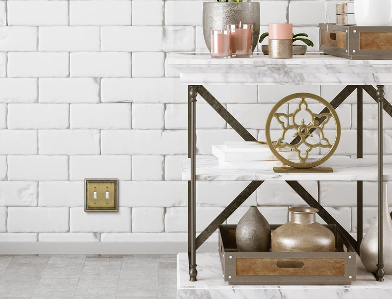 Henne Bery Sunken Pearls Heavy Duty Decorative Wall Plate Switch Plate Outlet Cover (Double Toggle, Antique Brass) Double Toggle