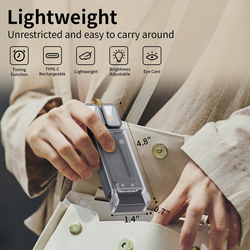 Dott Arts Book Light,1000mAh Dual-Heads Reading Light for Bedtime with Screen Display.Rechargeable Ultralight Clip on LED Bookmark Lamp with 5 Color,6 Brightness Levels,Timer Function.Black Black