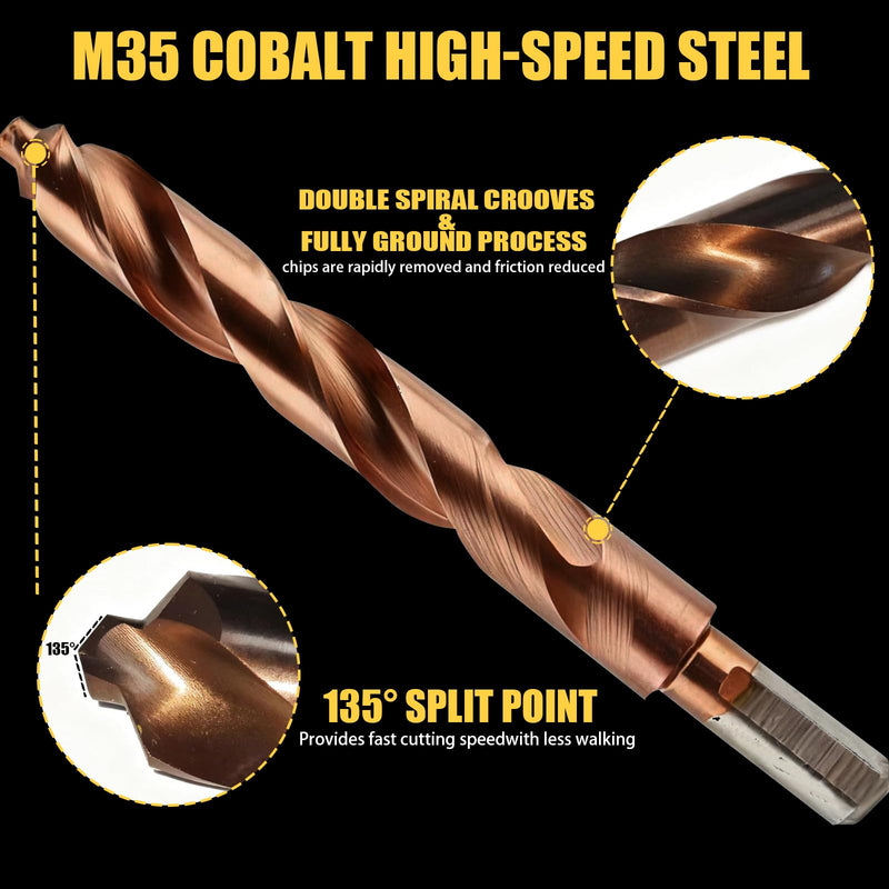 21-Piece M35 Cobalt Drill Bit Set, Steel Drill Bits with 135° Point & 3-Flute Shank for Hard Metal, Stainless Steel Cast Iron Wood Plastic Drilling (1/16 to 1/2 Inch)