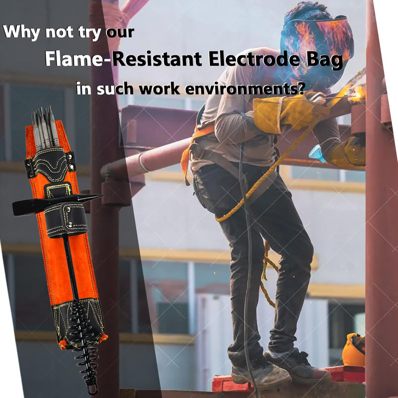 Flame-Resistant Electrode Bag, Cowhide Leather Welding Rod Holder, Wearable Thickened Storage Pouch
