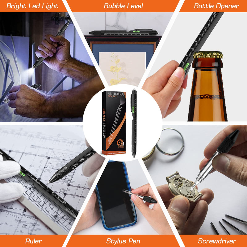 Gifts for Men, Valentines Day Gifts for Him, Mens Valentines Gifts, 9 in 1 Multitool Pen, Fathers Day Dad Gifts from Daughter Son, Tools Gadgets for Men, Birthday Christmas Gifts for Dad Boyfriend Black