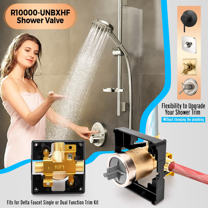 R10000 UNBXHF Universal Shower Valve Body Replace for Delta Faucet MultiChoice Bathtub and Shower Valve Body, for Tub Faucet Trim Kits, Fits Single or Dual Function Showers, Brass Body