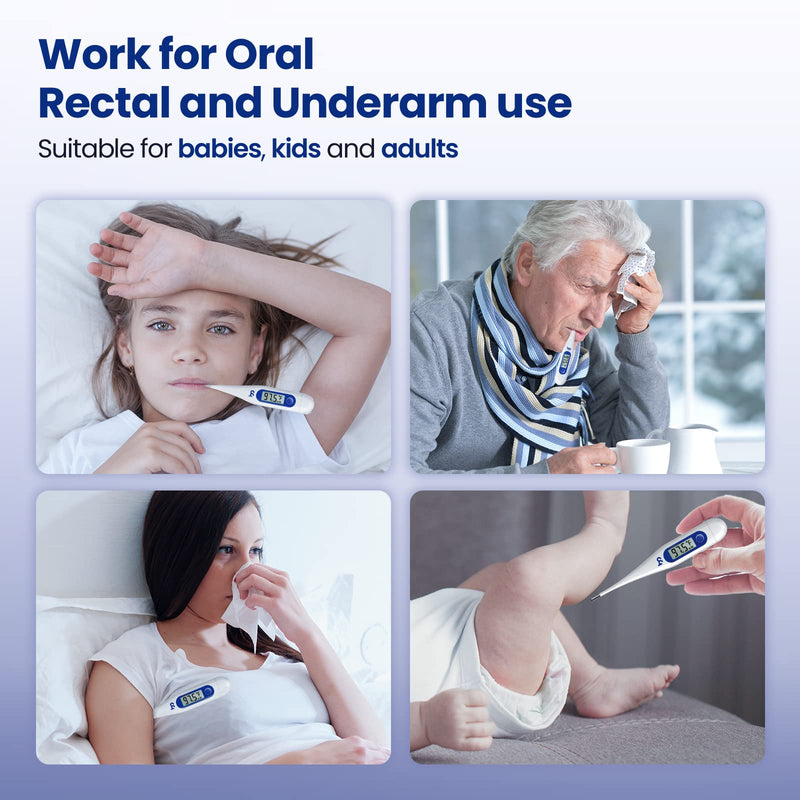 Thermometer for Adults, Oral Thermometer for Fever, Thermometer with Fever Alert, Memory Recall, C/F Switchable, Rectum Armpit Reading Thermometer for Whole Family (Klein Blue)