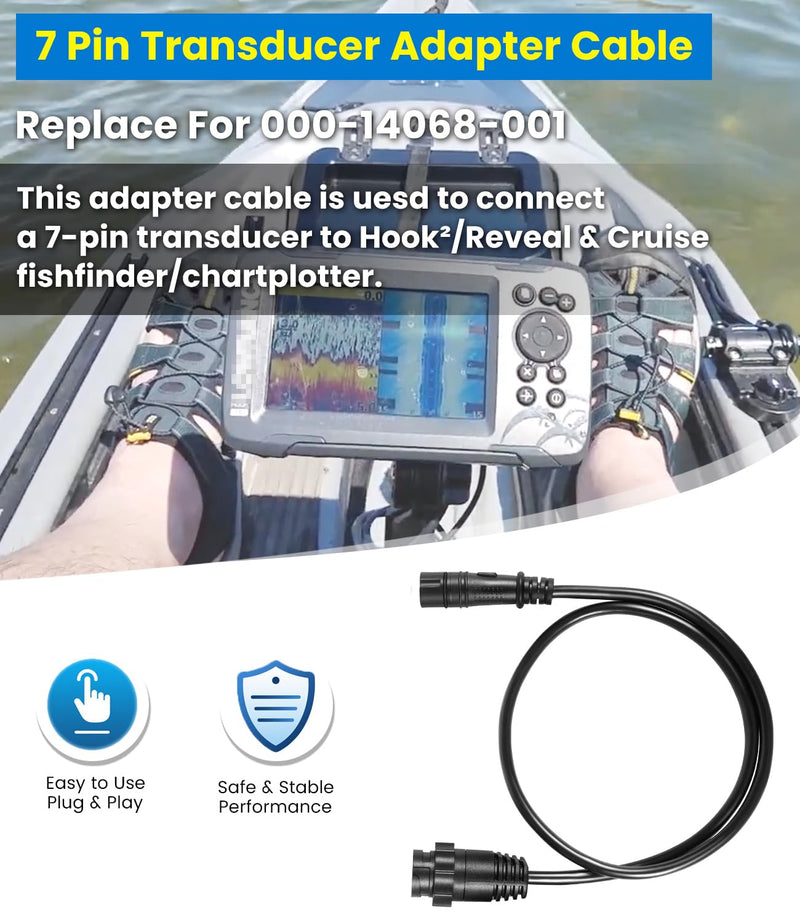 000-14068-001 7-Pin to 8-Pin Transducer Adapter Cable Compatible with Lowrance Hook2, Hook Reveal & Simrad Cruise Series, Sonar Converter Extension Cord for Fishfinder Chartplotter Marine Accessories