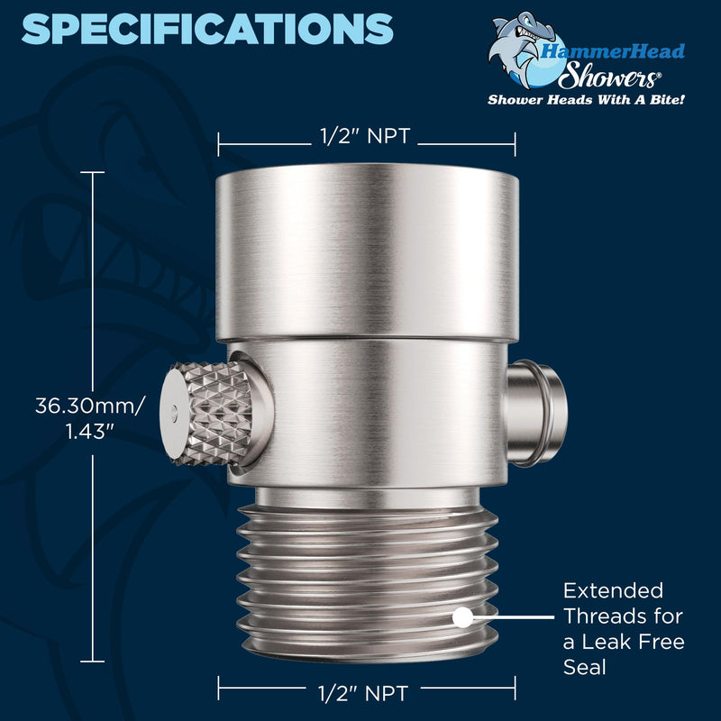 HammerHead Showers® Solid Metal Shower Head Shut Off Valve - Brushed Nickel - Brass Shower Head Valve Reduces Flow To A Trickle - Universal Shower Shut Off Valve - Plumbing Code Compliant