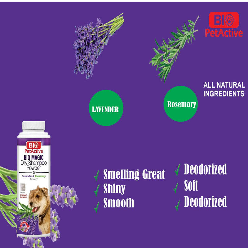 Bio Magic Dry Shampoo Powder with Lavender and Rosemary for Dogs | Cleansing and Moisturizing Perfume and Talc Free Suitable for Sensitive Skin - 5.29 oz - PawsPlanet Australia
