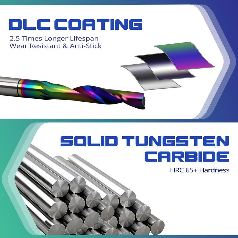 O Flute CNC Router Bits with DLC Coating, 1/8 Inch Shank Single Flute Spiral End Mill, Solid Carbide Up-Cut Milling Cutters for Aluminium, Acrylic, PVC, Plastic, Wood and MDF (Pack of 10)
