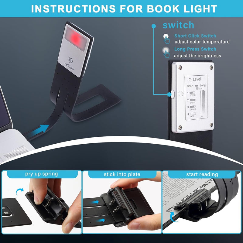 Vekkia Bookmark Book Light, Clip on Reading Lights for Books in Bed, Infinite Brightness Levels, Soft Light Easy for Eyes, Built-in USB Cable Easy Charge. for Readers & Kids Warm