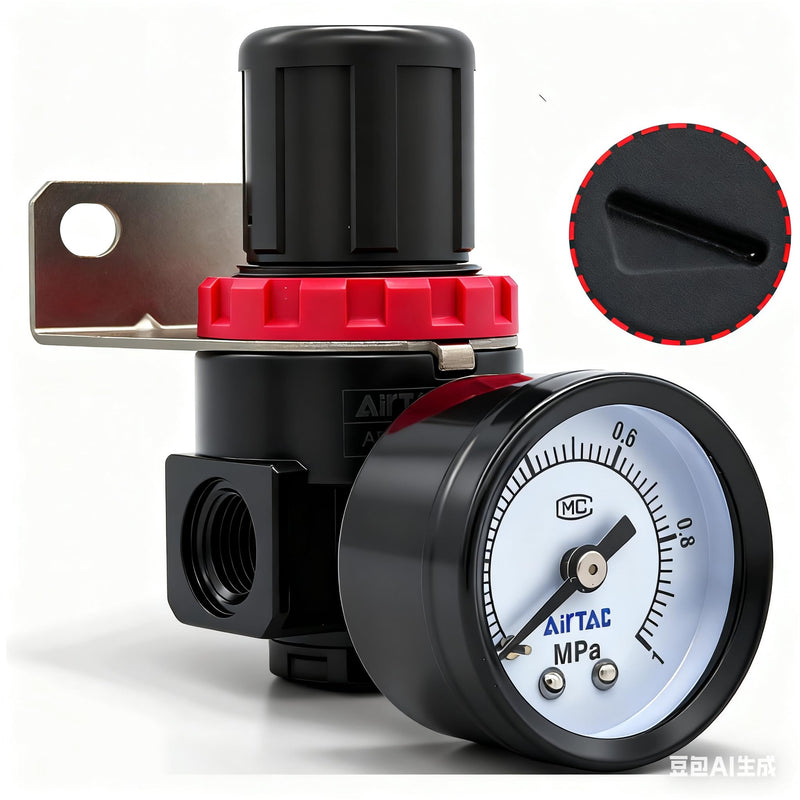 Low Pressure Air Compressor Regulator Airtac AR2000-C 1/4'' NPT with Bracket and Gauge 0-60 PSI Adjustable Low Pressure AR2000C 1/4'' NPT 0-60 PSI