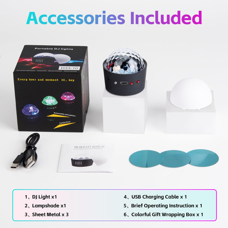 Disco Ball for Car Disco Lights with Sound Activated Multicolor Lights Mini Disco Ball DJ Disco Lights for Car Room Music Lights (Music Synchronization) music synchronization