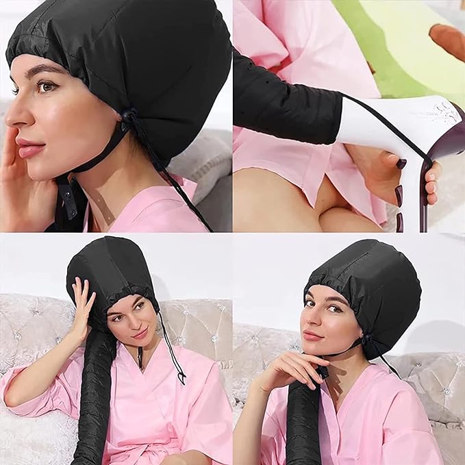Portable Bonnet Hood Hair Dryer Attachment Blow Dryer For Women Hair Drying Cap Long Tube Soft Bonnet Diffuser Cap For Hair Dryer Curly Hair (Color: Black) - NewNest Australia