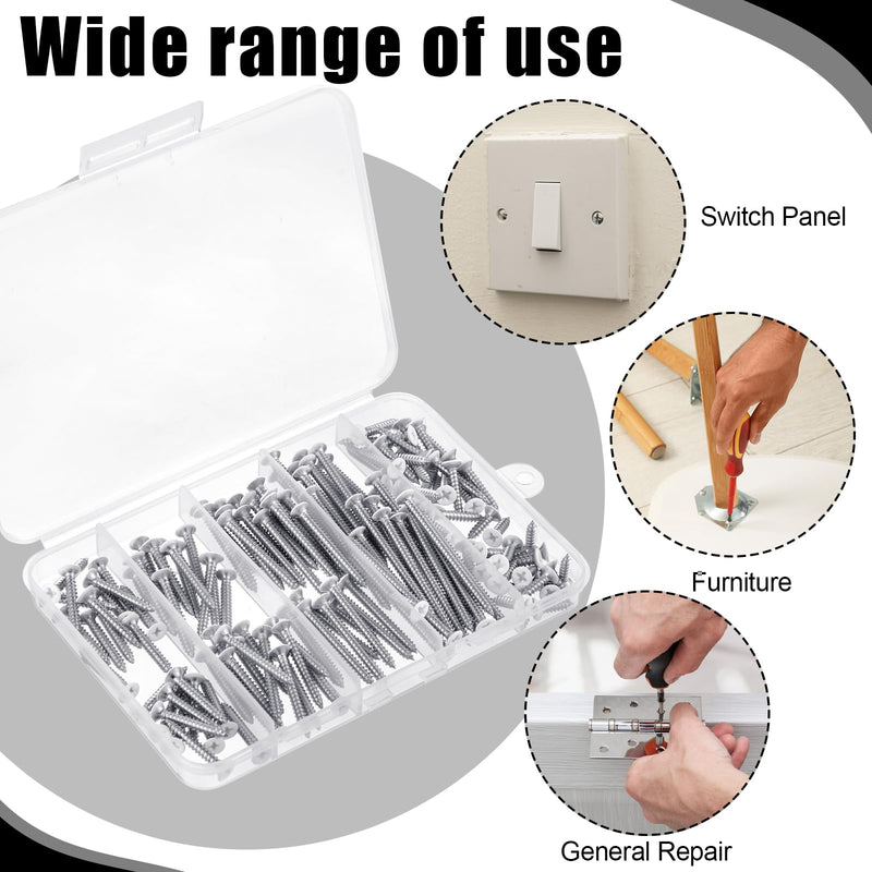 150PCS White Head Screws #6 White Screws 2”,1-1/2”,1-1/4”,1”,3/4”,1/2” Size White Wood Screws Assortment Kit for Shutters,Book Shelf,Wall Plate,Shiplap,Blank Plates Silver