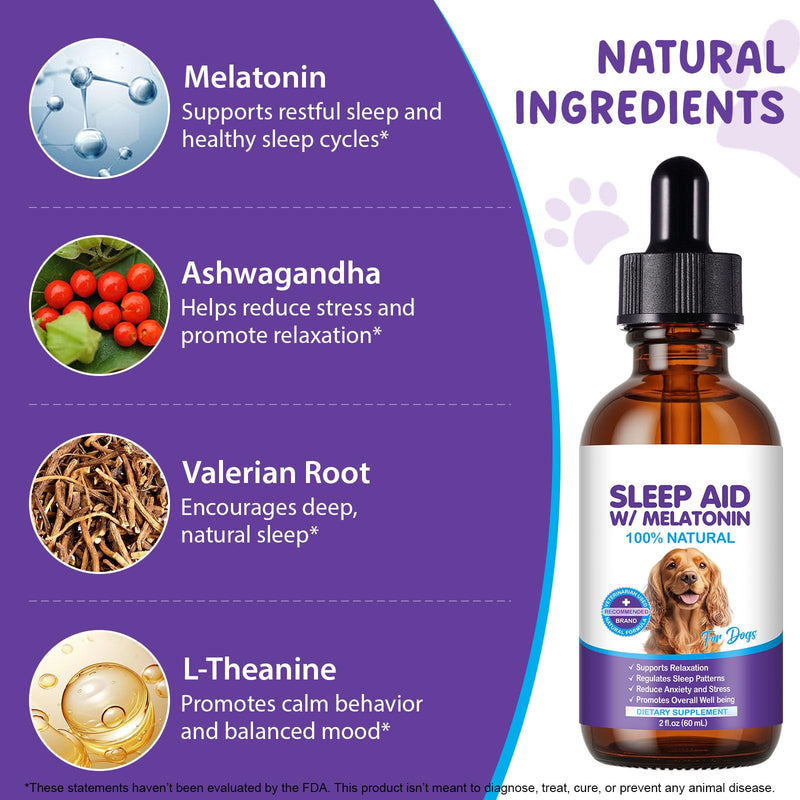 Melatonin for Dogs, Sleep Aid with Melatonin for Dogs, Dog Calming Drops with Ashwagandha,Valerian Root, L-Theanine for Reduce Anxiety and Stress, 2 fl oz