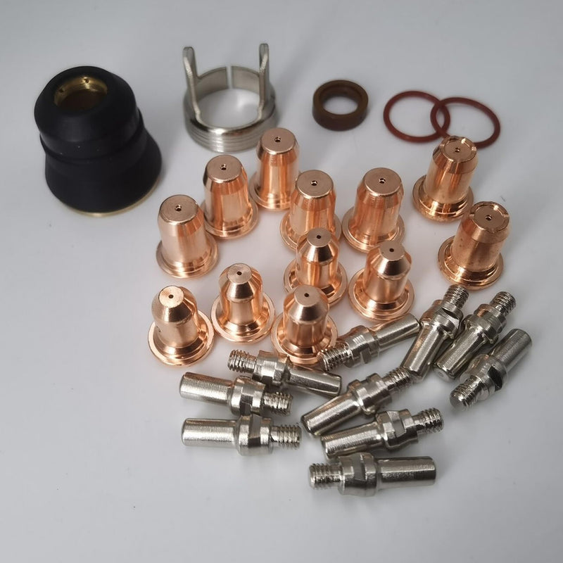 27pcs Plasma Cutter Torch Tip Consumables IPT-60 PT-60 IPT-40 PT40 0.9mm .035" /1.0mm .040" / 1.1mm .045" Electrode Shield Cap/Stand-off/Swirl Ring/O-Rings Plate Cutting/Grid Cutting/Gouging/Marking