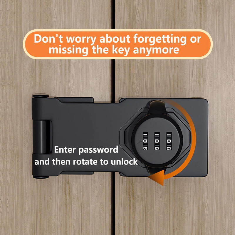 Closet Locks for Double Doors - Keyless Cabinet Lock with Code - 3-Digit Combination Password Pantry Locks Latch Sliding Closet Door Lock for Shed Folding Double Cupboard Door Black 2 Pack