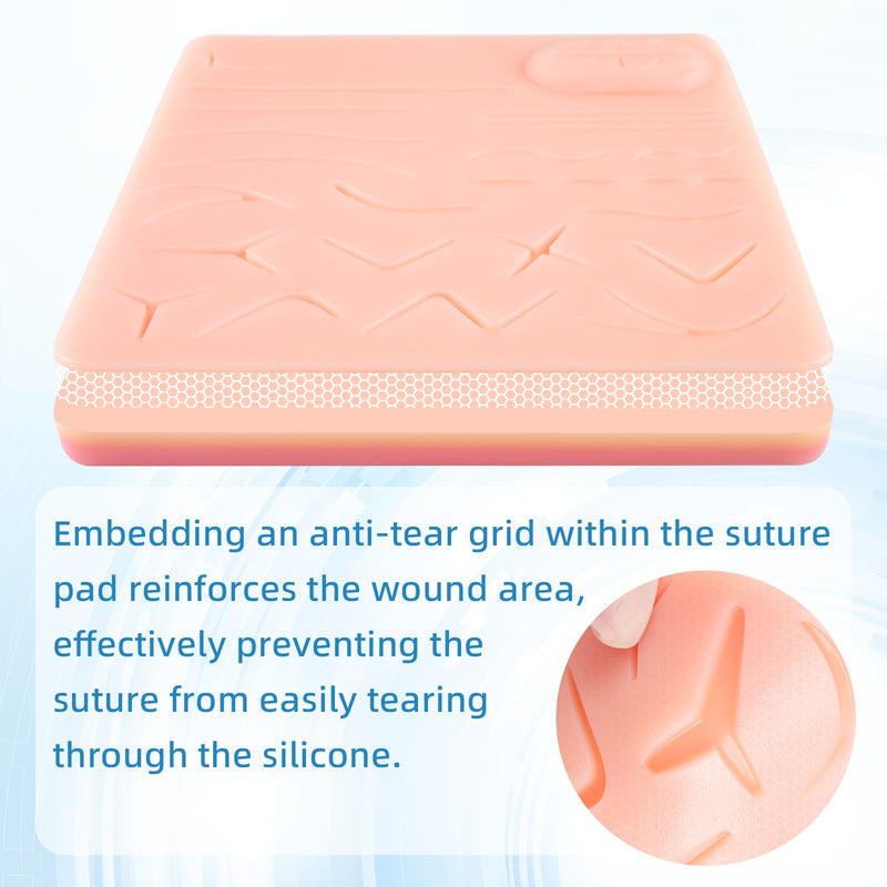 Suture Practice Pad Three-Layer Silicone Skin Kit, Upgraded 26 pre-Cut Wounds, Includes Large Silicone Lip Suture Pads for Medical Students Training