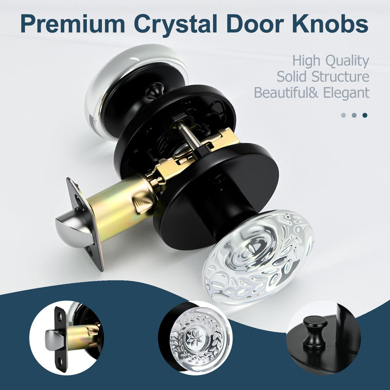 Cielsa Dawn Glass Door Knobs Interior with Lock, Crystal Door Knobs with Lock(Matte Black, Privacy)