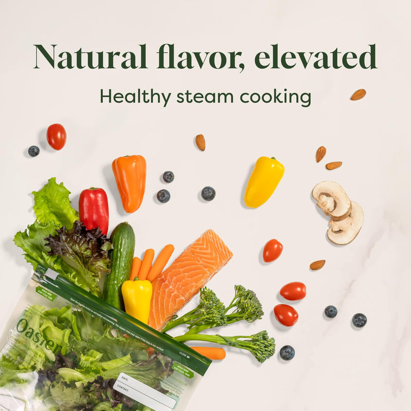 Microwave Steamer Cooking Bags, 50 Count, Healthy Oil-Free Steaming for Vegetables, Fish & More, BPA-Free Steam Cooker Pouch - 7"x10"