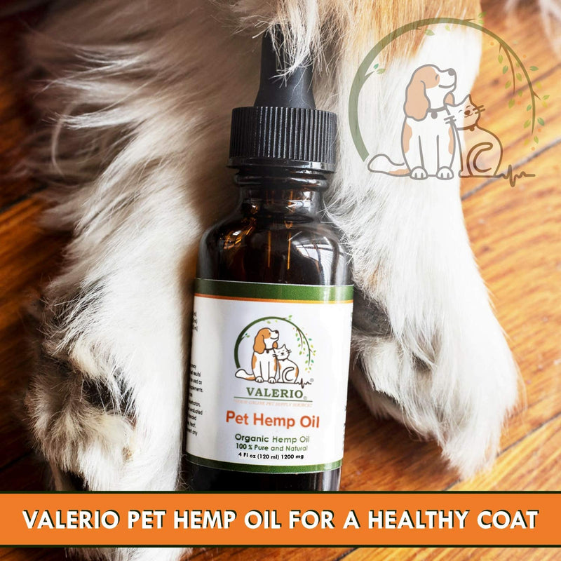 Valerio Pets Hemp Oil for Dogs and Cats , 4 Oz , - Hemp Oil Drops with Omega Fatty Acids - Hip and Joint Support and Skin Health