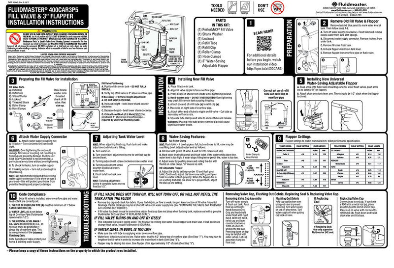Fluidmaster 400CAR3P5 PerforMAX Adjustable High Performance Toilet Fill Valve and Flapper Repair Kit, For 3-Inch Flush Valve Toilets 1 Count (Pack of 1)
