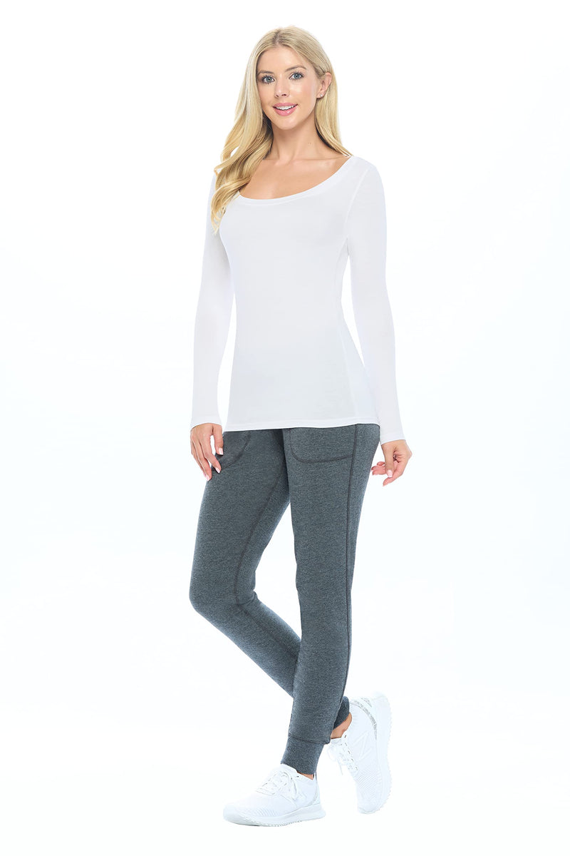 Natural Uniforms Women's Long Sleeve Extra Wide Scoop-Neck T-Shirt Under Scrub 3X-Large White