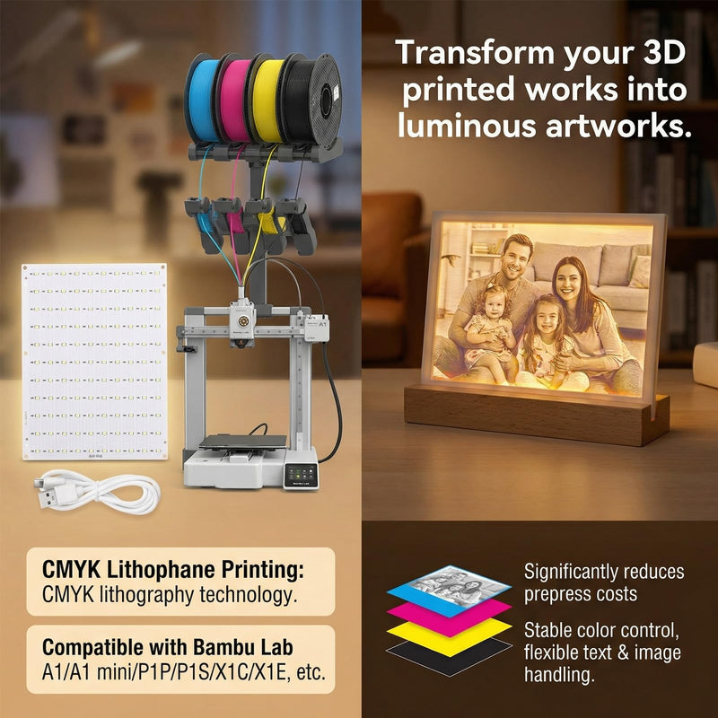 Sabary 10 Pcs CMYK Lithophane LED Backlight Board Kit Compatible with Bambu Lab P1/x1/a1 Multiple Models 3D Printer Light Photo Model DIY Board with USB Cable Upgraded Beads 5v Type-c Powered