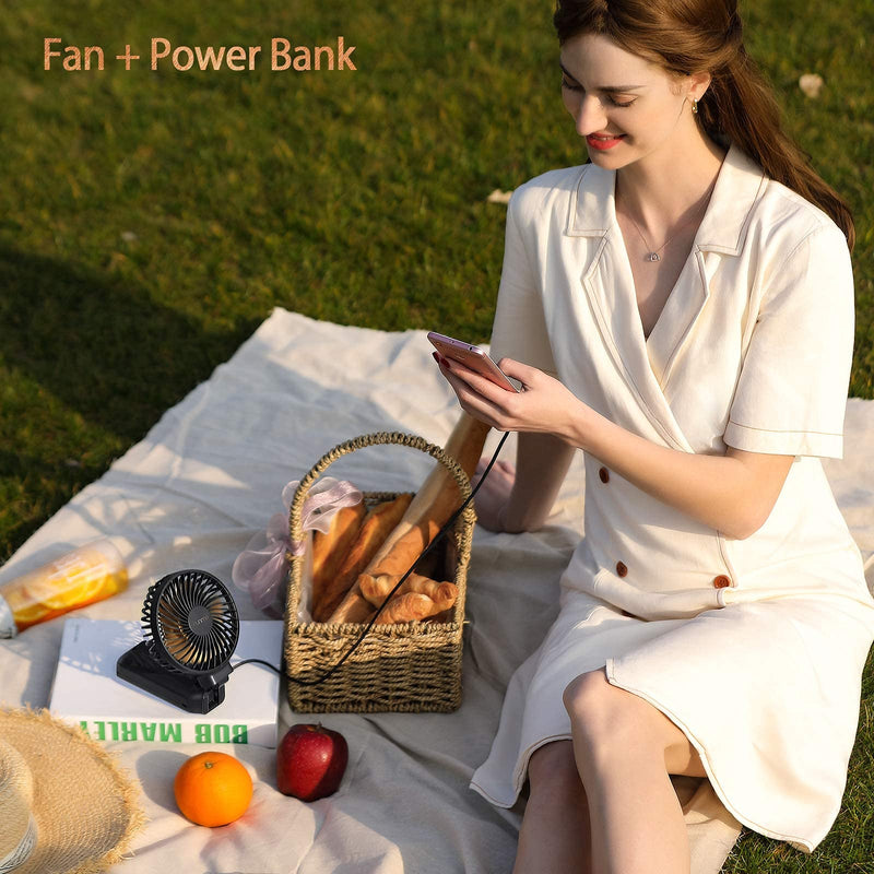 OUTXE Funme Handheld Fan 10000mAh Desk Fan Portable Battery Travel Fan, Powerful Airflow, Last 9-53 hrs for Travel, Camping and Outdoor Activities Black,10000mAh