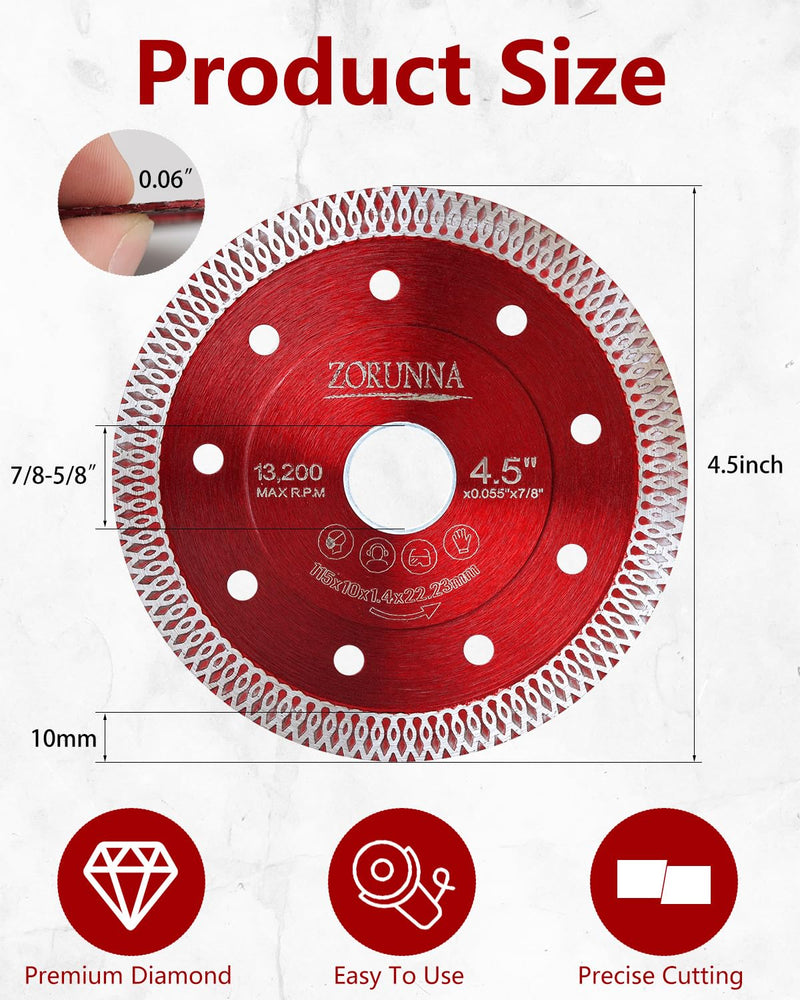 5Pcs Diamond Saw Blades, 4-1/2" Tile Grinder Cutting Blade for Angle Grinder Tile, Super Thin Indestructible Disc for Grinder for Cutting Porcelain Ceramic Granite Marble Tile. 4.5" 5