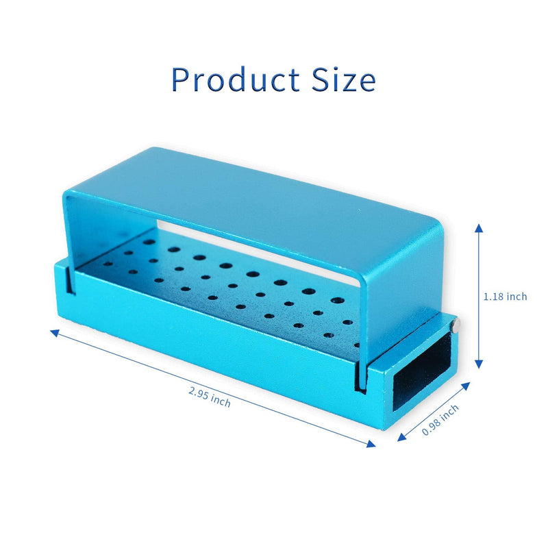 30 Holes Dental Disinfection Burs Holder Station, Bur Block Organizer with Cover Autoclavable Opening Box Case Aluminum for Lab, Dentist Tool - Blue - 12 Months Warranty
