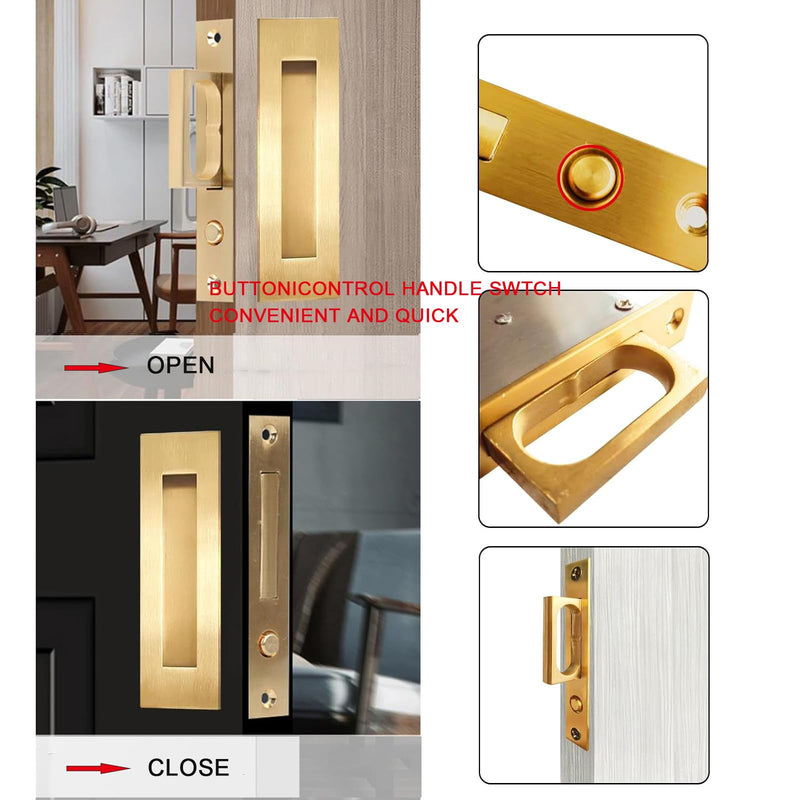 Pocket Door Hardware,Recessed Finger Flush Pulls with Edge Pull,Sliding Pocket Door Handles,Heavy Duty Edge Pull with Pop Out Ring Pull (Gold, 4.72Inch) 4.72inch-Gold