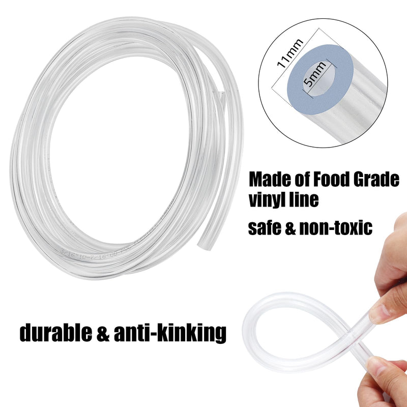 Draft Beer Line with Barb Connector, Kegerator Accessory Kit Beer tower Brewing Tubing Hose, 5 Feet Clear Vinyl Tubing Draft Beer Dispensing 3/16" ID 7/16" OD Tubing Hose for Beer Tap D Coupler