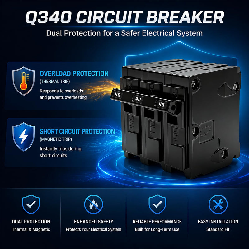 Q340 Circuit Breaker 3 Pole 40-Amp, 120/240v, Fit for Siemens Type EQ, EQL, SEQ, EQG, PL and ES Series loadcentres.Plug-in Standard Circuit Breaker,Thermal Magnetic Protection