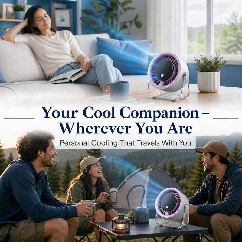 Coolking Small Desk Fan Quiet, 199 Speeds Battery Operated Rechargeable Fan Purple