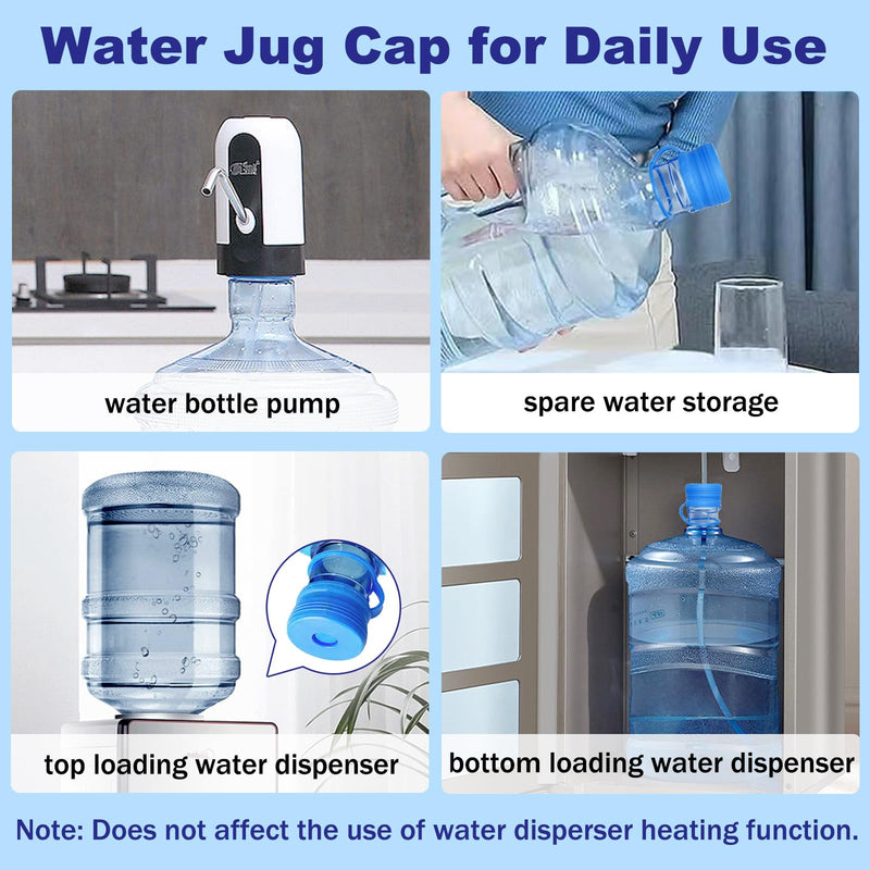 【4 PCS】 3 & 5 Gallon Water Jug Cap - 55mm Reusable Food Grade Silicone Water Bottle Cap for Standard/Screw/Crown Tops, Water Dispenser Replacement Lids, Non-Spill & Leak Free - 4 Pack