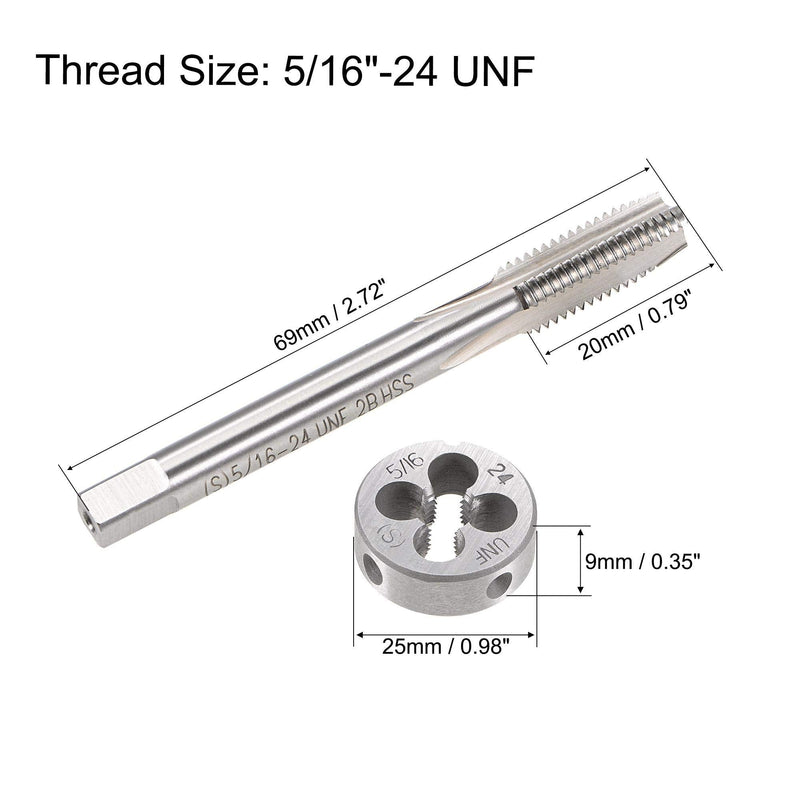 uxcell 5/16"-24 UNF Tap and Die Set, HSS Machine Thread Tap with Round Threading Die, Right Hand