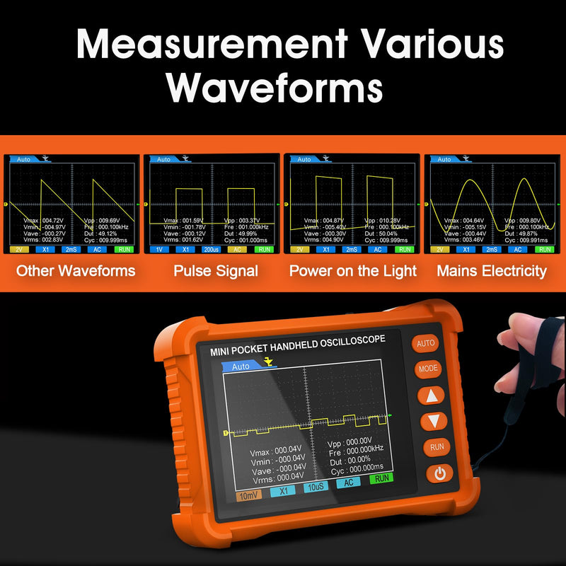 Handheld Oscilloscope, AIOMEST Portable Mini Pocket Digital Oscilloscope Kit with 500KHz Bandwidth 2.5MS/s, USB Osciloscopio Automotriz for Automotive DIY, Electronics Hobbyists, Student Lab orange