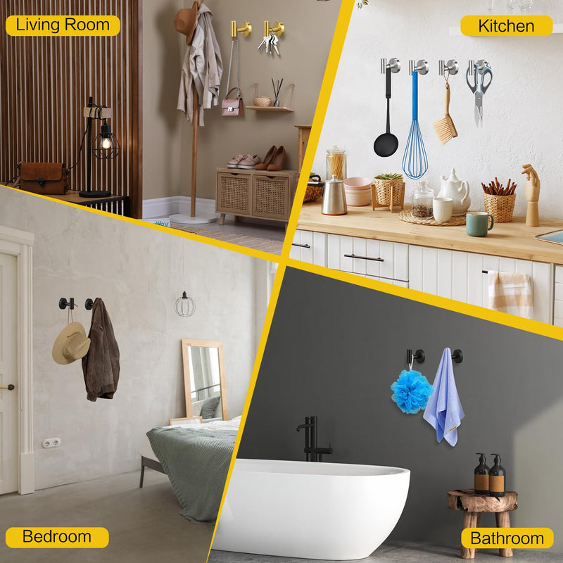2/4/8 Pack Towel Hooks, Robe Hook, Bathroom Coat Hook Wall Mounted, SUS304 Stainless Steel Bathroom Hooks, Towel Hook for Bedroom Kitchen Hotel Office(2 Pack Matte Black) 2 Pack Matte Black