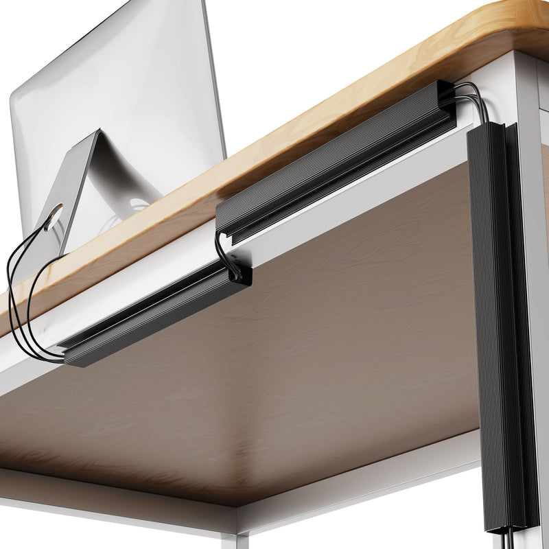 4 Pack Delamu Cable Management Under Desk- J Channel Cable Raceway, 62.8'' Cord Cover Hider- Self Adhesive Cord Cable Organizer for Desk Wire Management- Cable Management Tray, 4X15.7'', Black